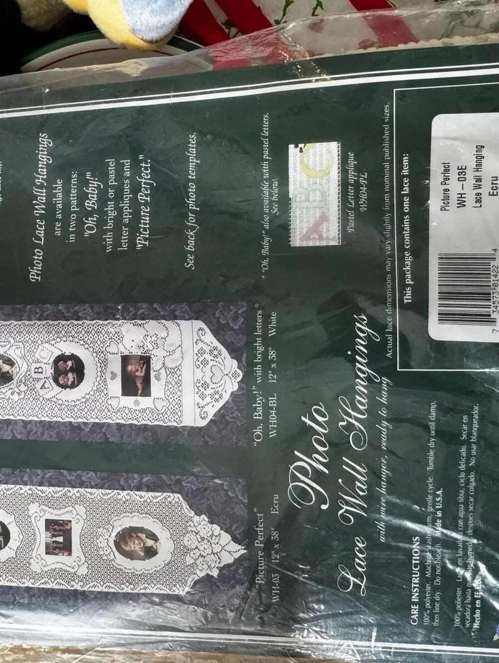 Lace Wall Hanging, Ecru Photo Frame, Three Photo Display, Soft Warm Cream